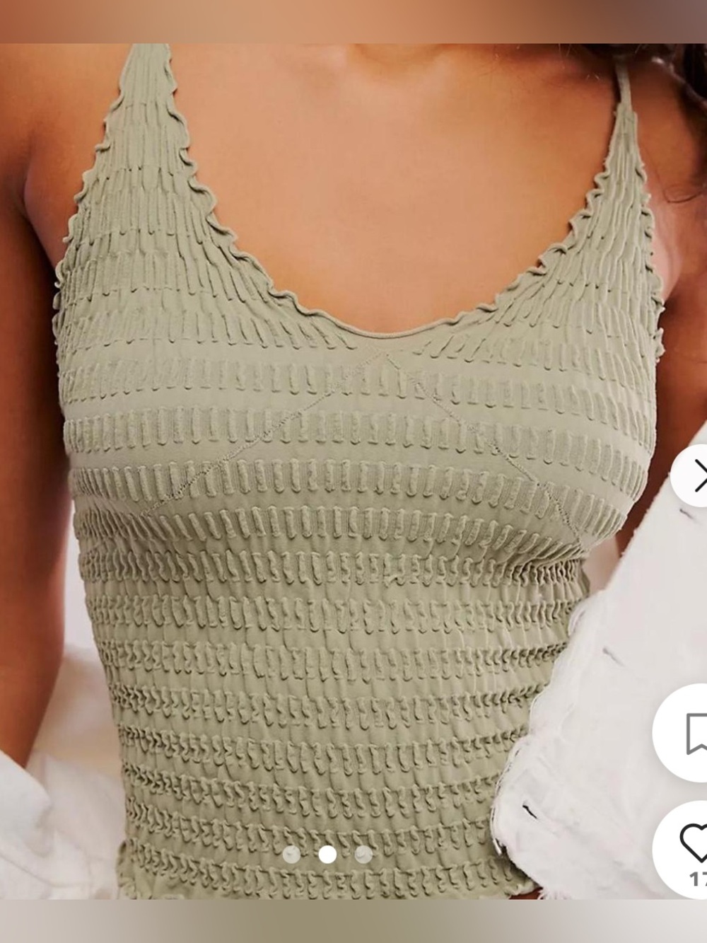 Free People Intimately Pucker Up Seamless Cami Seagrass Scales Sage Green M/L